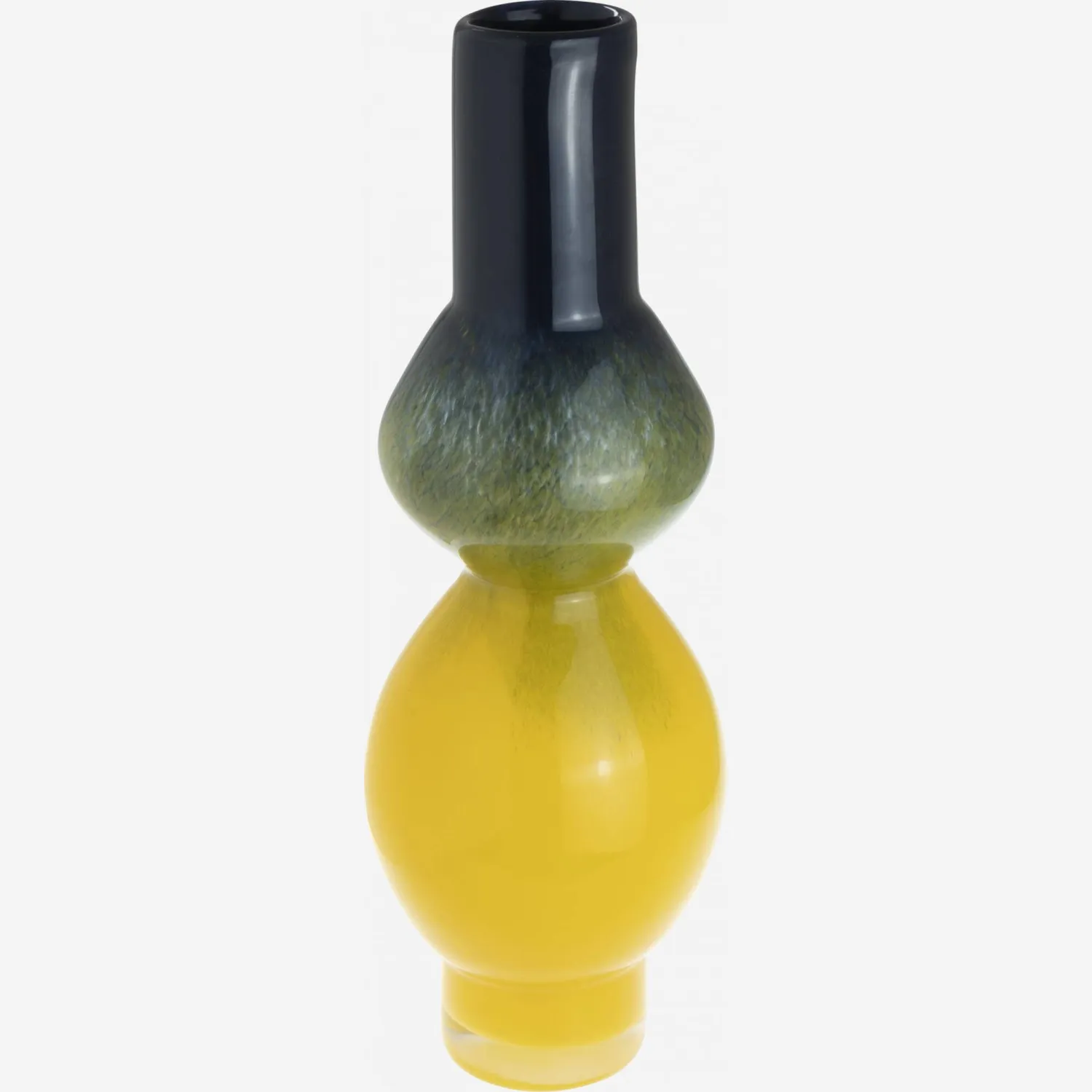 Vase organique en verre - 38 cm - Jaune et bleu