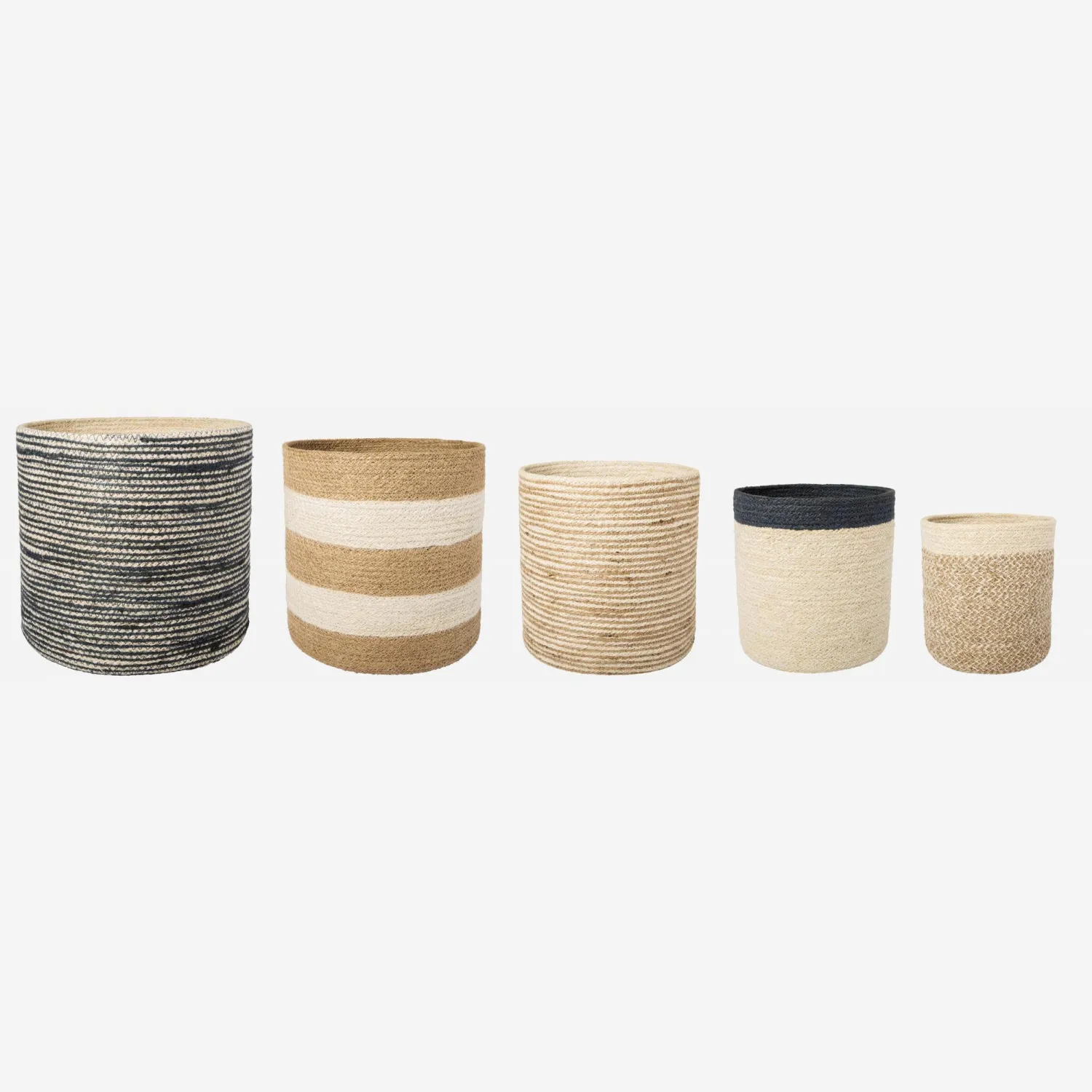 Lot de 5 paniers de rangement en jute - Naturel et multicolore
