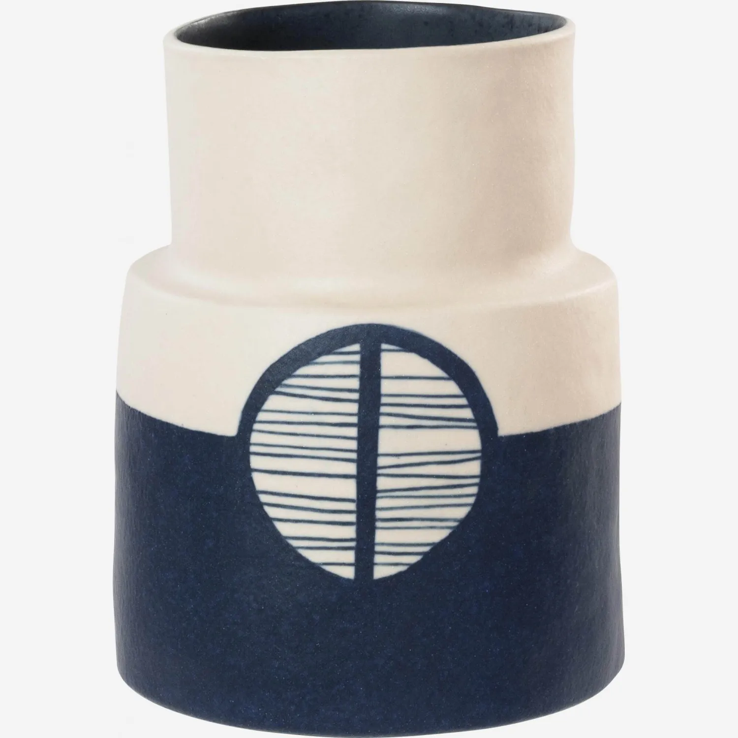 Vase en grès - 17 cm - Motif bleu