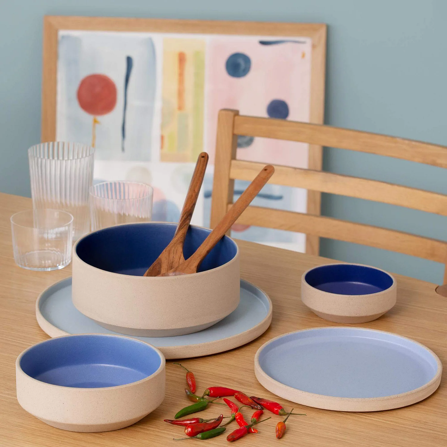 Assiette à dessert en grès - 20,5 cm - Bleu - 1