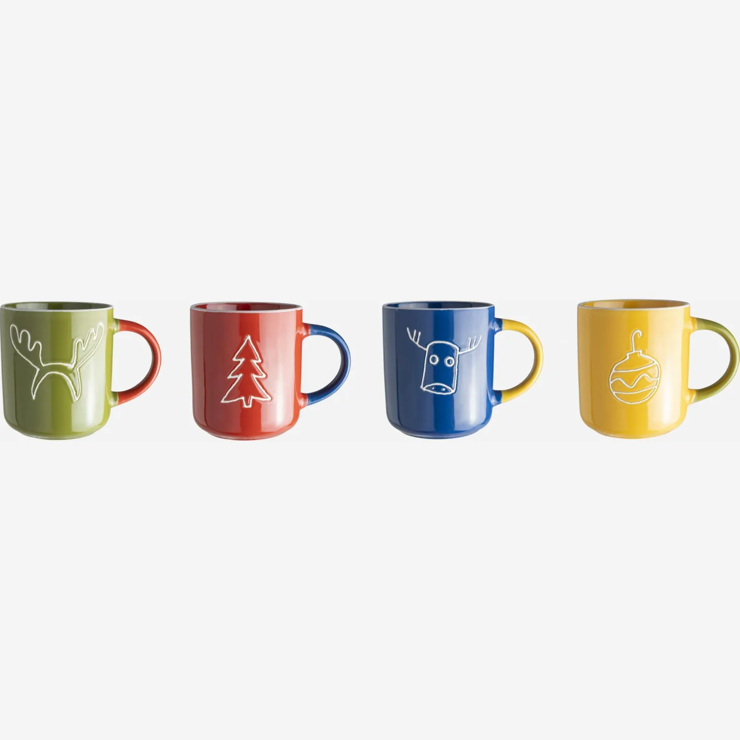 Conjunto de 4 canecas em grés - Multicolor
