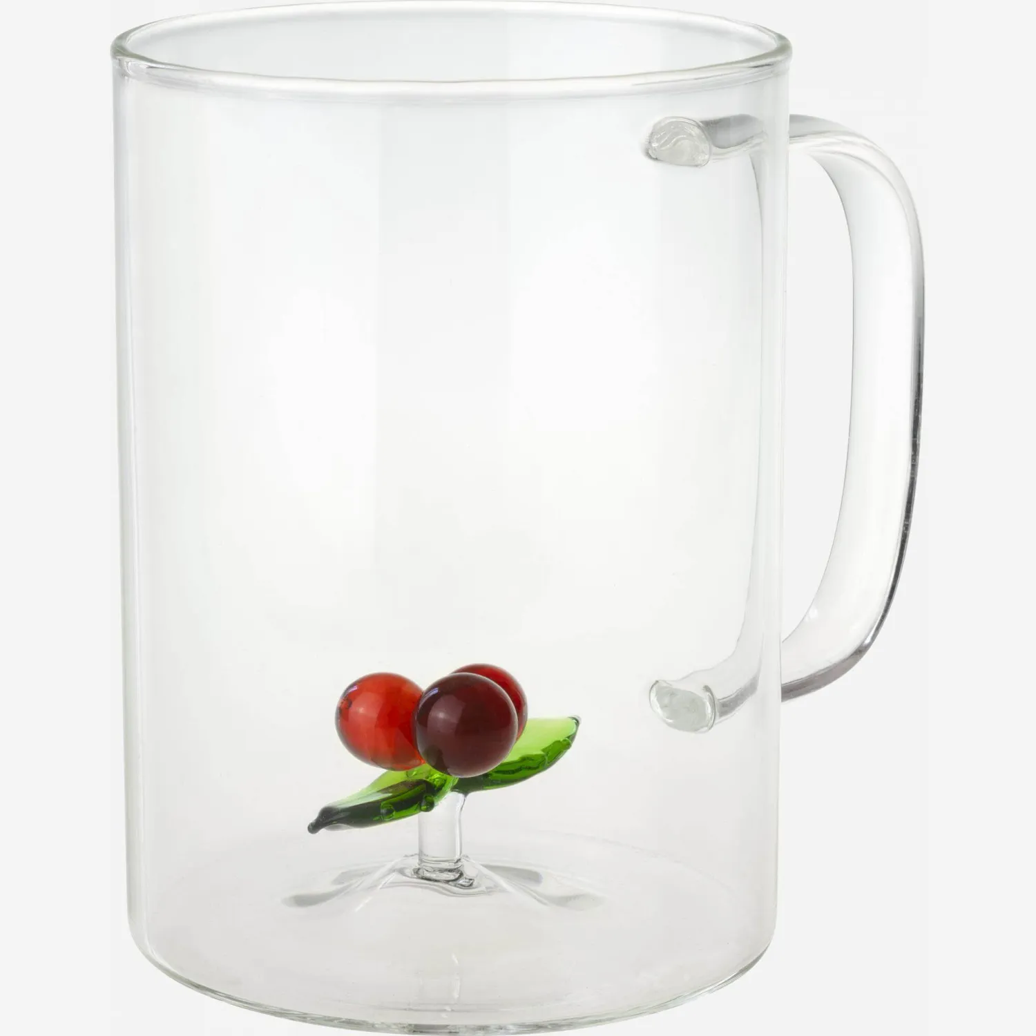 Caneca de vidro com decoração de folha de azevinho - 430 ml