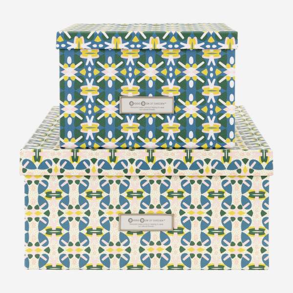 Lot de 2 boîtes de rangement - Vert - motifs Madeline - design by Floriane Jacques