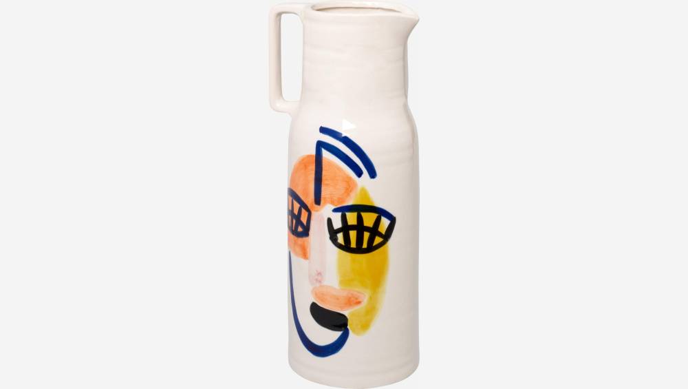 Vase aus Sandstein - 35,5 cm - mit buntem Gesicht