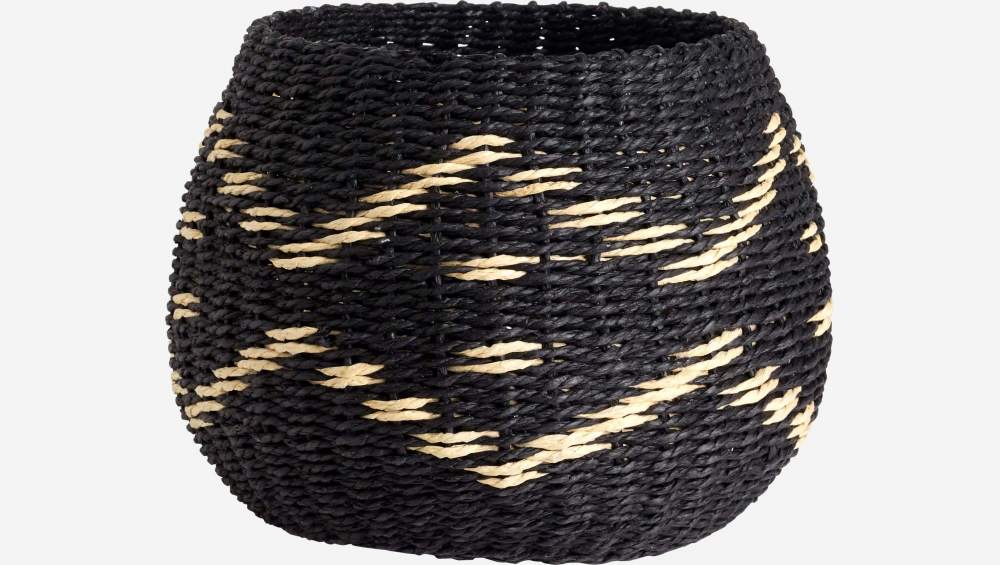 Korb aus Seegras - 19 cm - Schwarz und Naturfarben