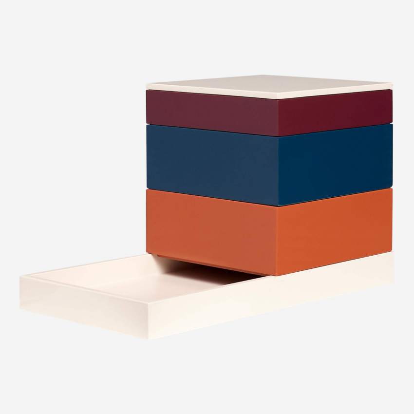 Lot de 3 boîtes en bois laqué - Orange, Bleu et Bordeaux