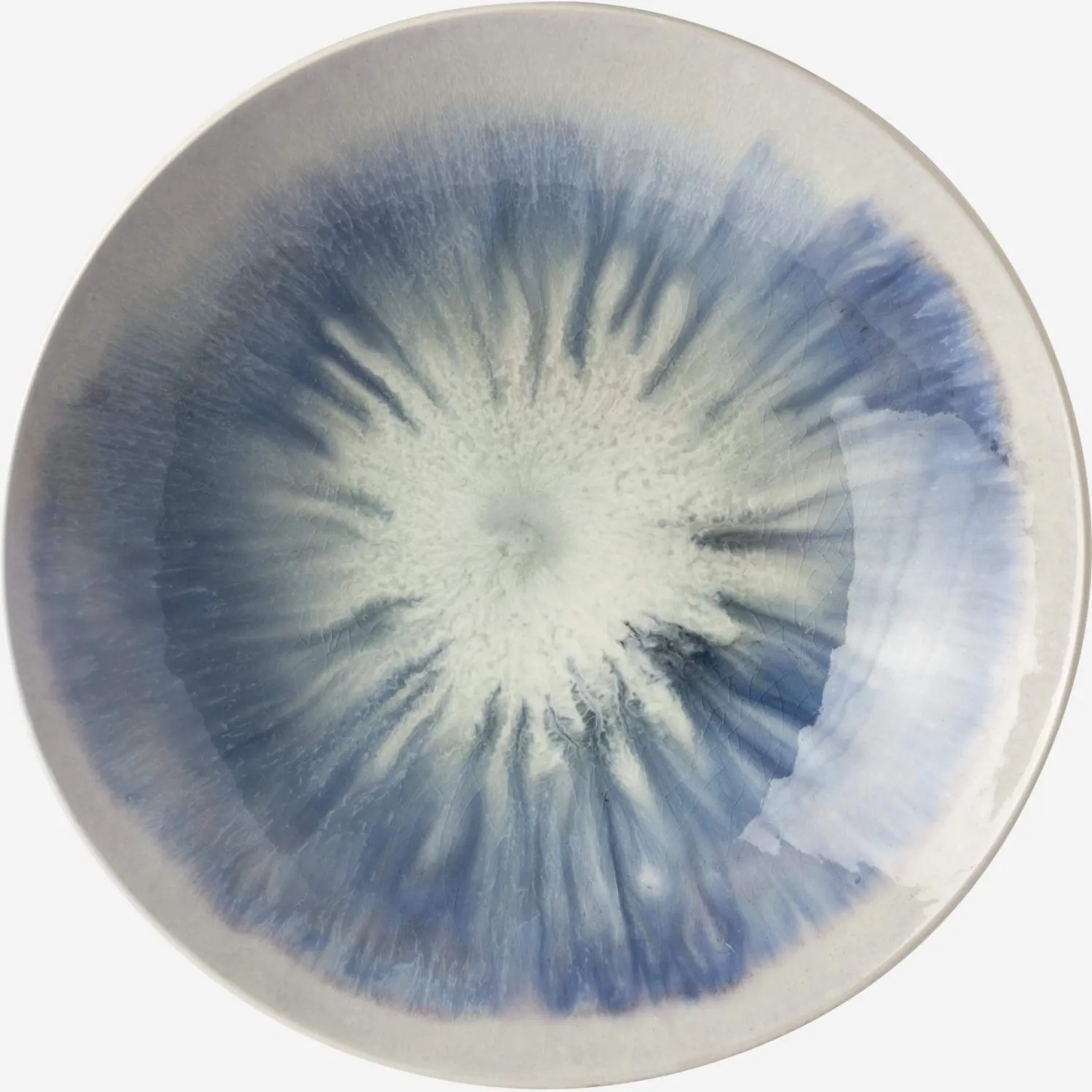 Assiette creuse en grès - 23 cm - Blanc et bleu