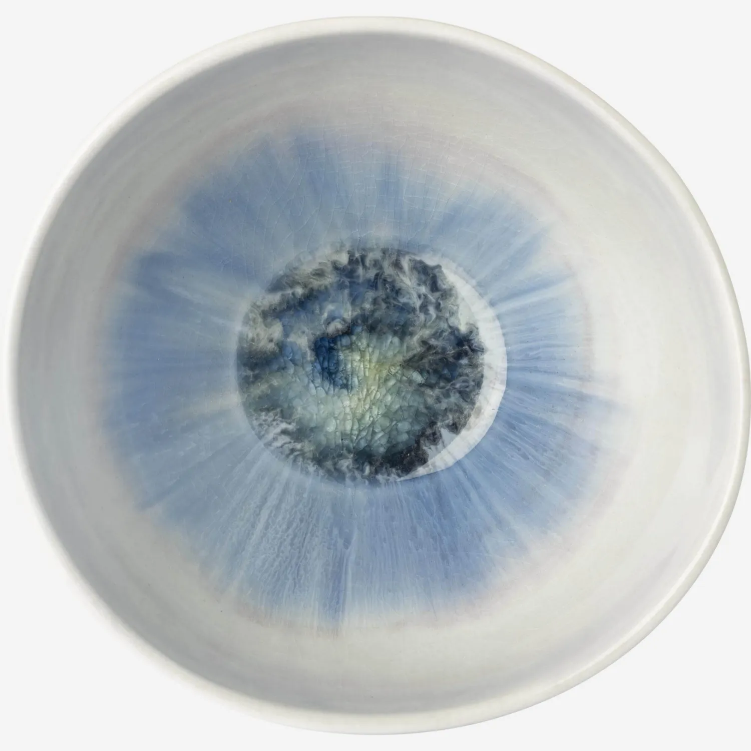 Bol de gres - 15 cm - Blanco y azul