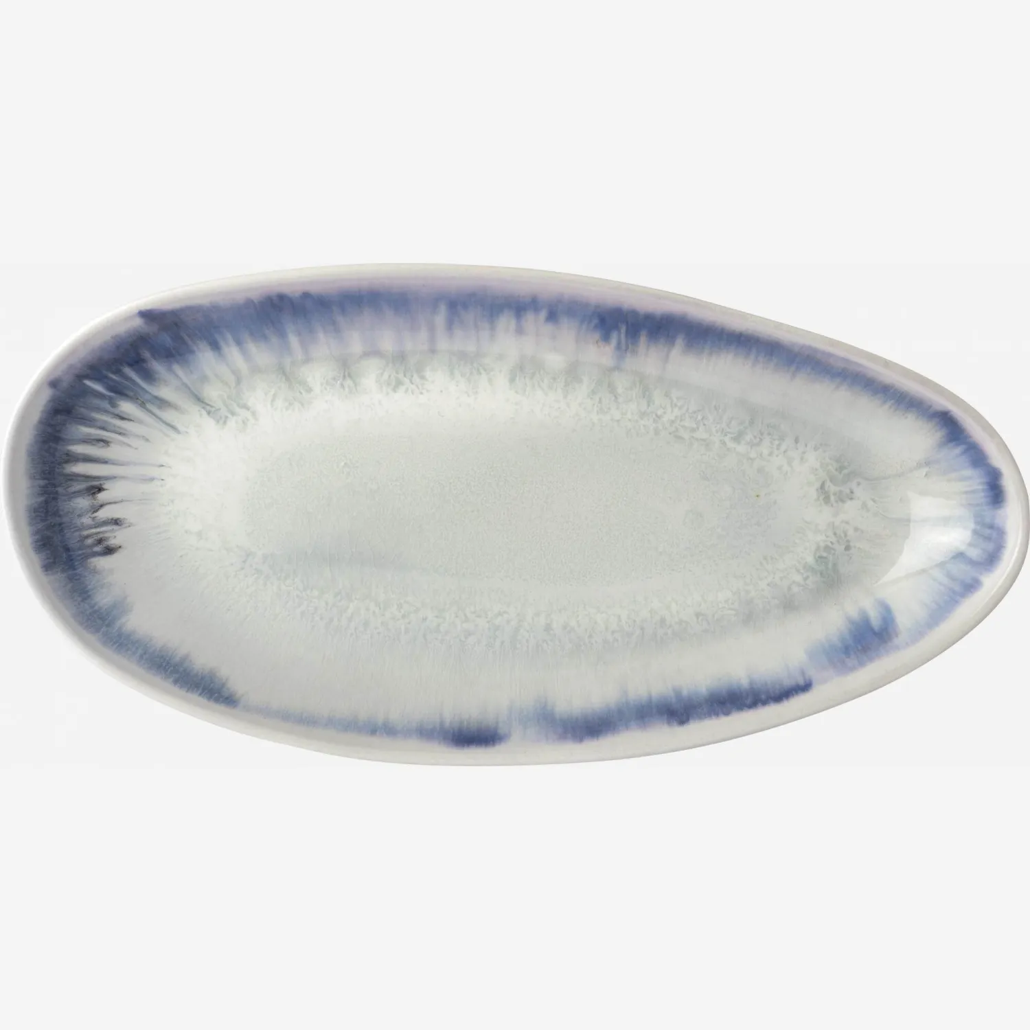 Bandeja ovalada de gres - 42 cm - Blanco y azul