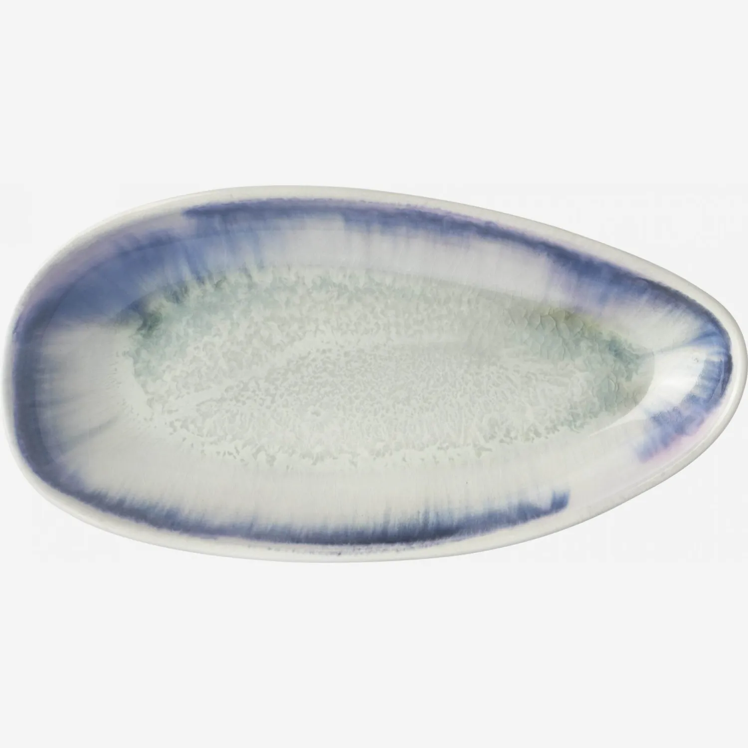 Plat de service oval en grès - 23,5 cm - Blanc et bleu 