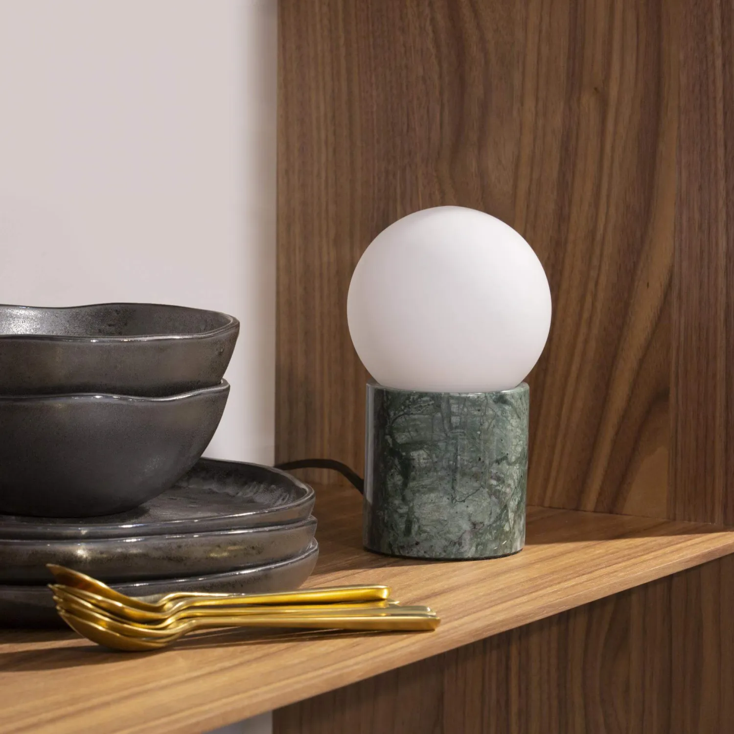 Lámpara de mesa de vidrio esmerilado y mármol - Verde - 1