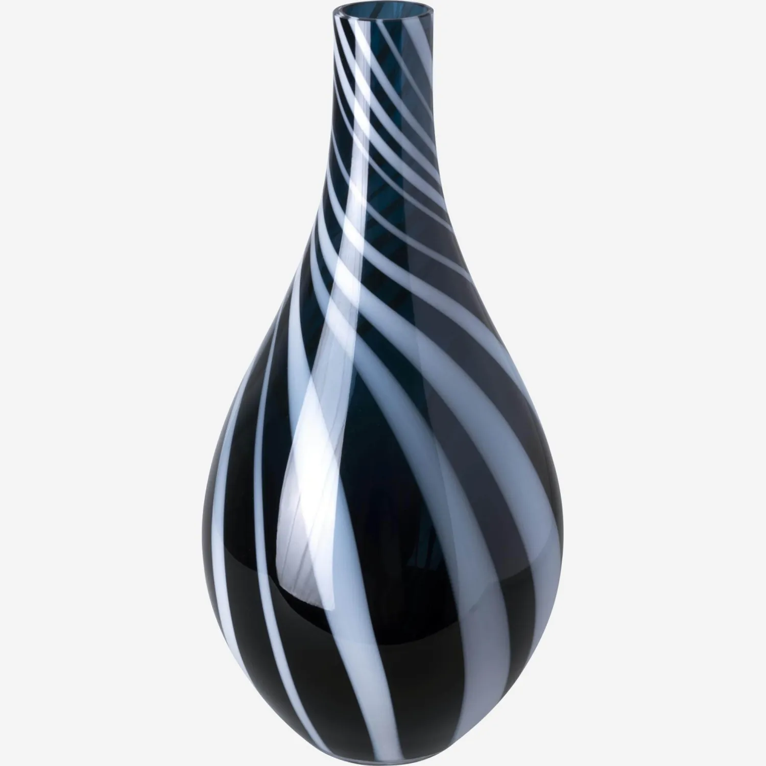 Vase en verre soufflé - 14,5 x 30 cm - Bleu nuit et blanc