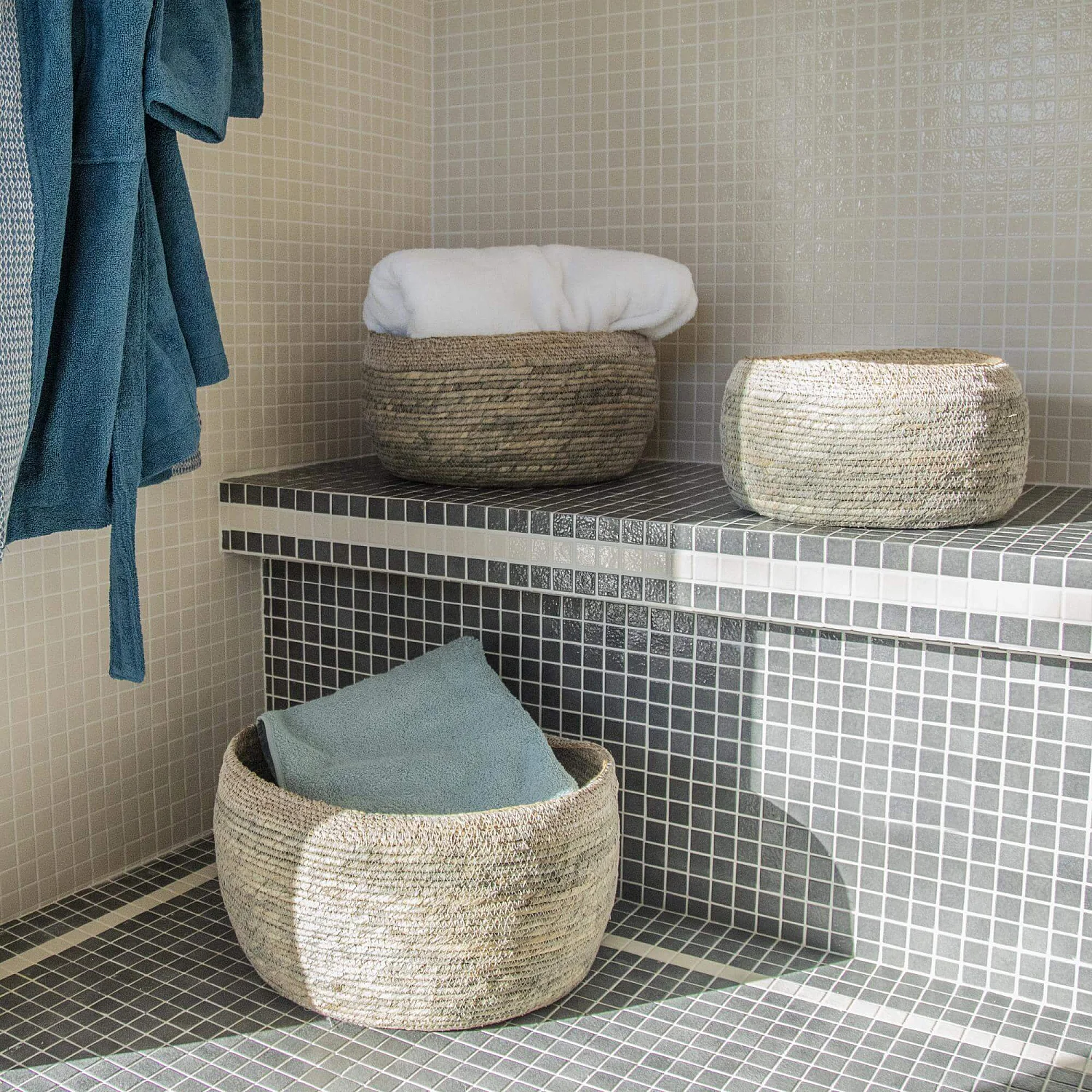 Panier en jonc de mer - 36 x 18 cm - Vert - 1