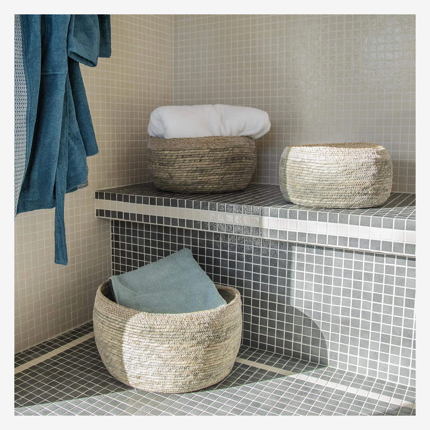 Panier en jonc de mer - 41 x 22 cm - Vert - 6