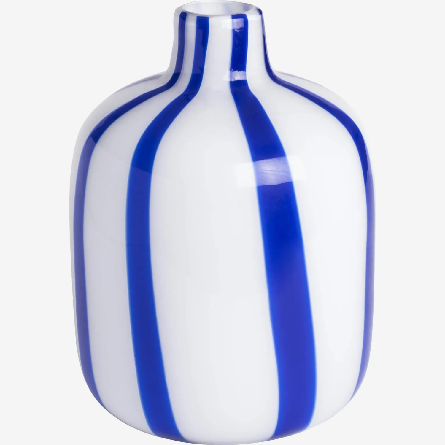 Vase en verre soufflé bouche - 18 x 23 cm - Rayures bleues