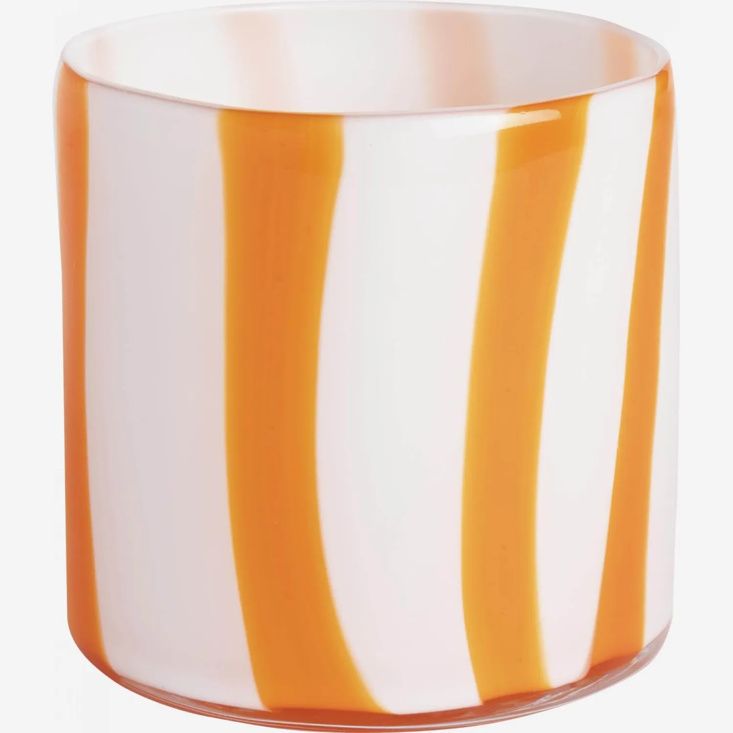 Photophore en verre soufflé bouche - 10 x 10 cm - Rayures orange