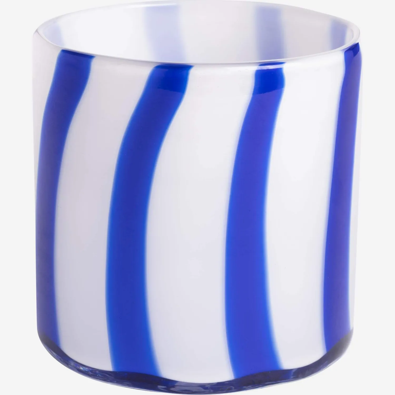 Vaso per candele in vetro soffiato a bocca - 10 x 10 cm - Strisce blu