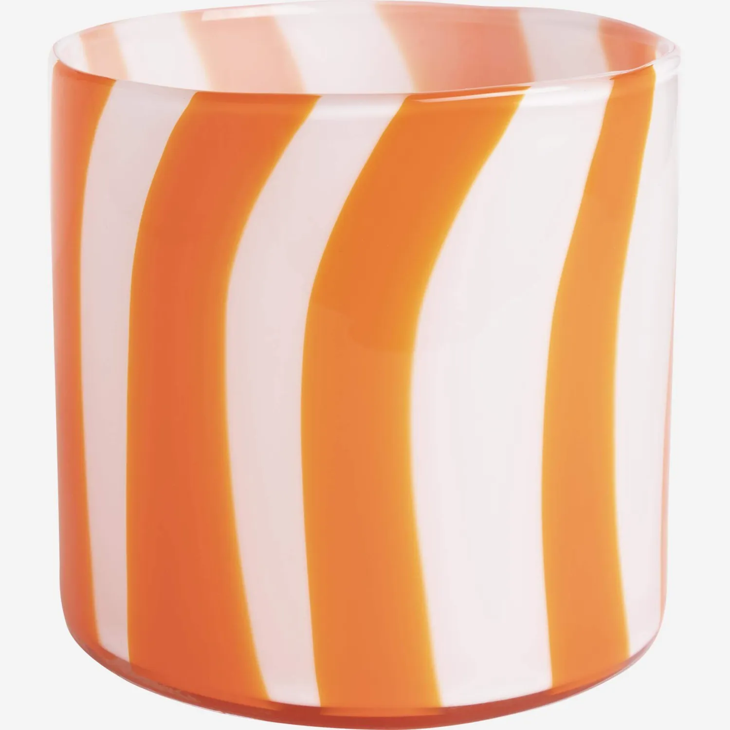 Vase en verre soufflé - 15 x 15 cm - Rayures orange