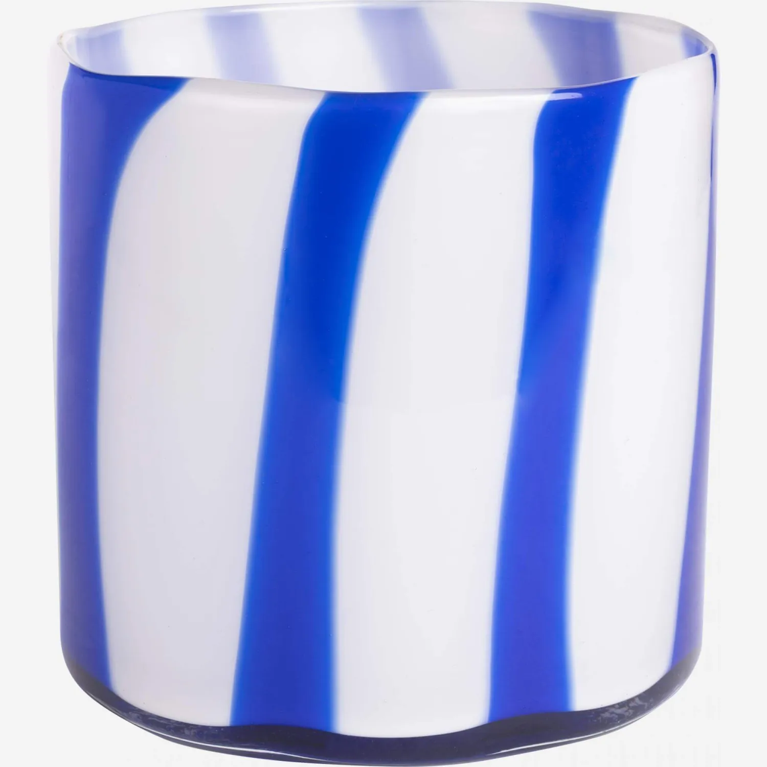 Mond geblazen glazen vaas - 15 x 15 cm - Blauwe strepen