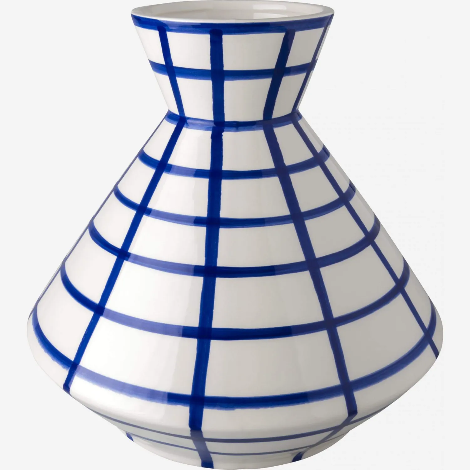 Vase en céramique - 23,5 x 23,5 cm - Motif lignes bleues