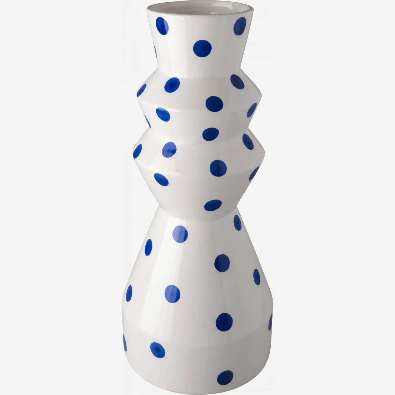 Vase en céramique - 16,9 x 38 cm - Motif points bleus