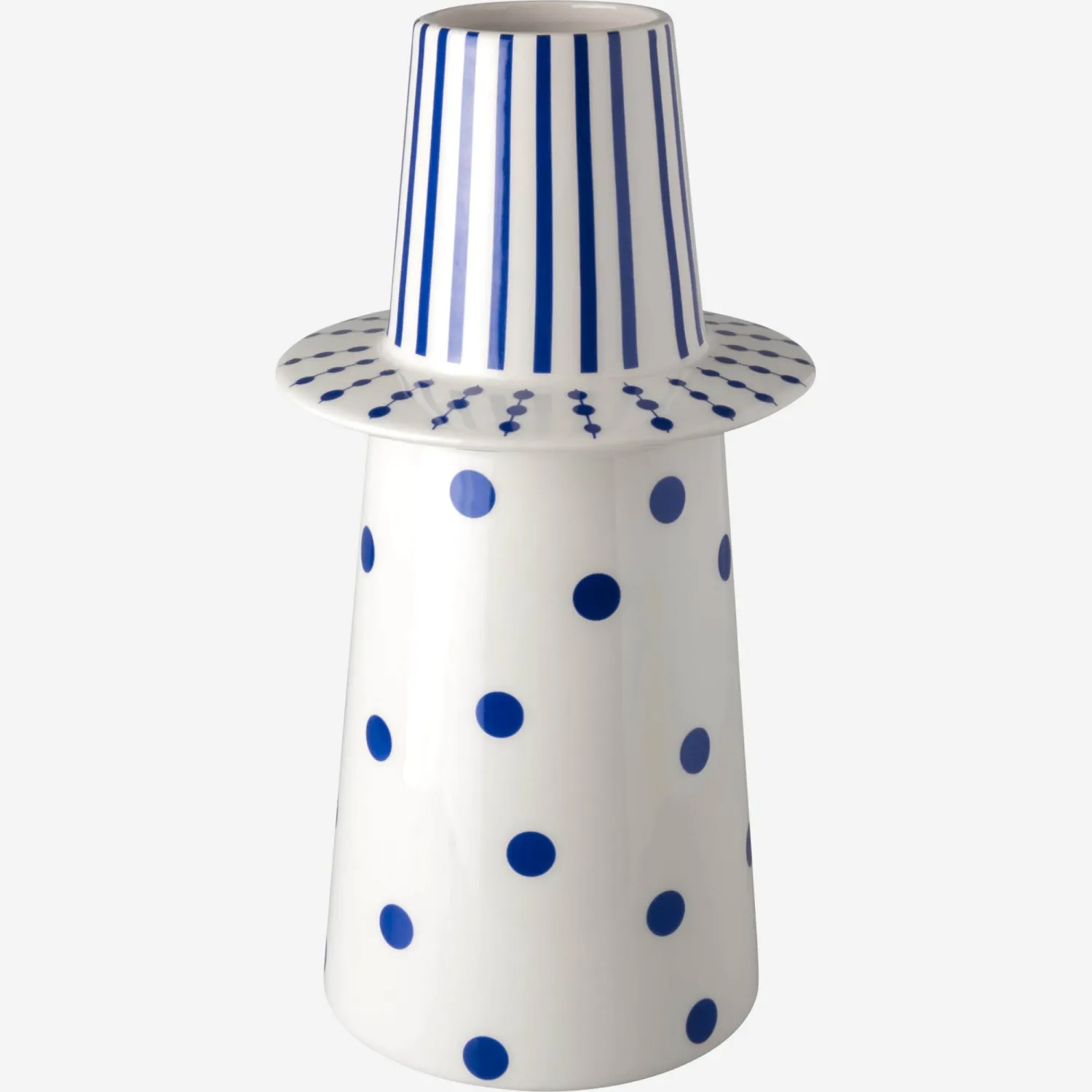 Vaso in ceramica - 17 x 31,5 cm - Motivo a linee e punti blu