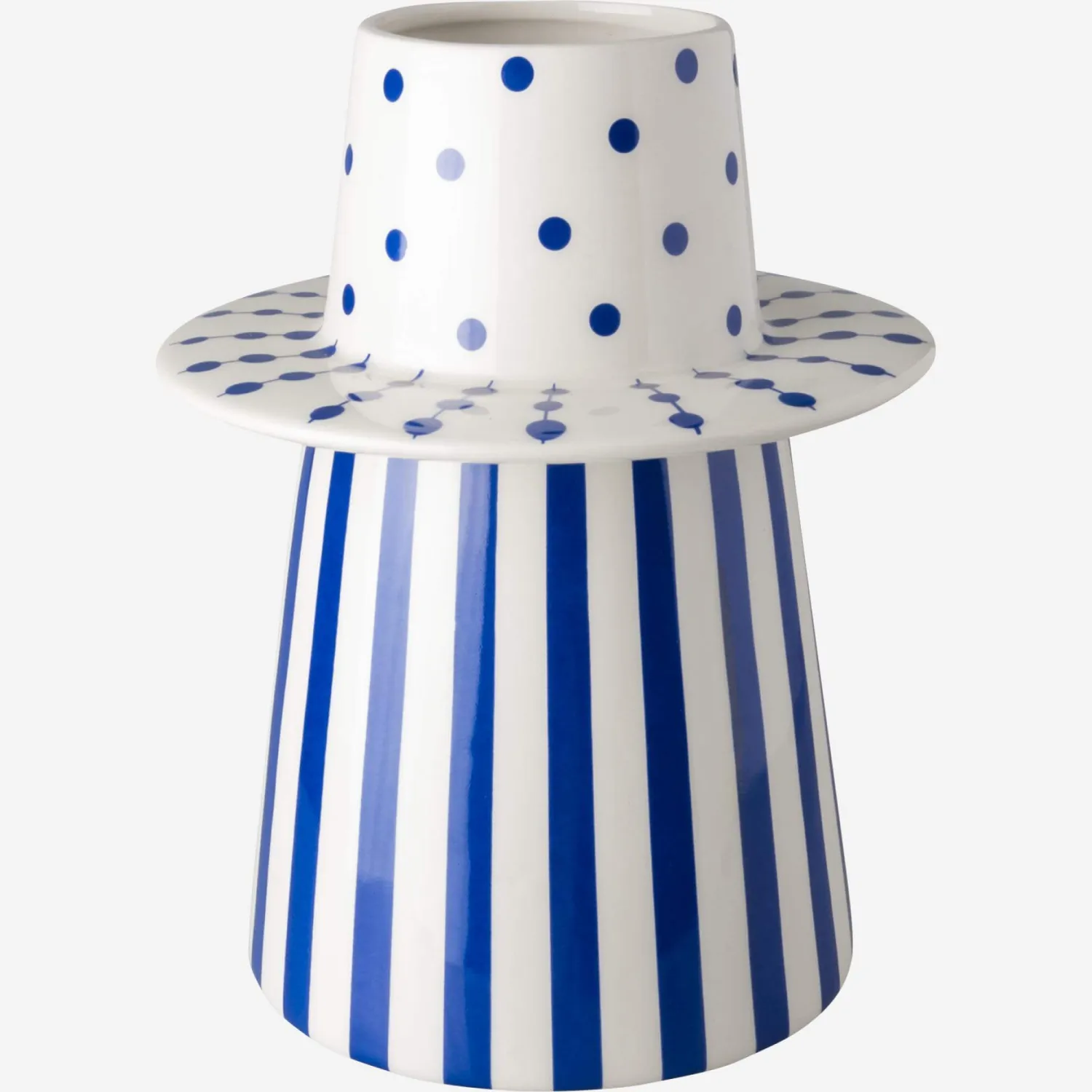 Vase en céramique - 19 x 24,5 cm - Motif lignes et points bleus