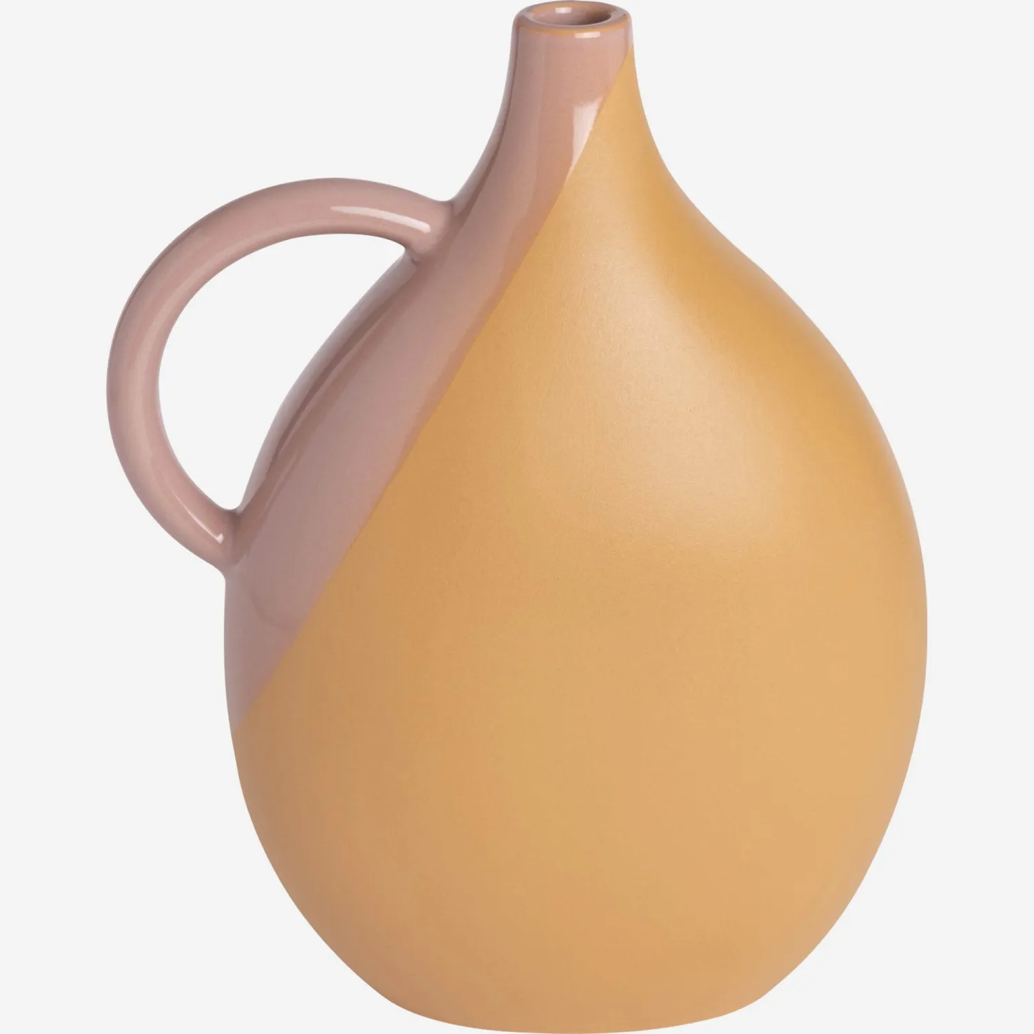 Vase en céramique - 12 x 27 cm - Ocre et rose
