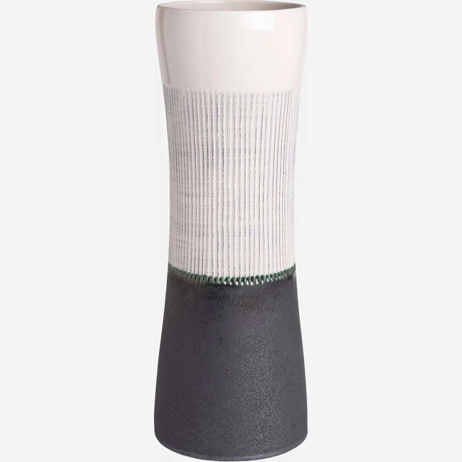 Vase en céramique - 15 x 42 cm - Gris et blanc