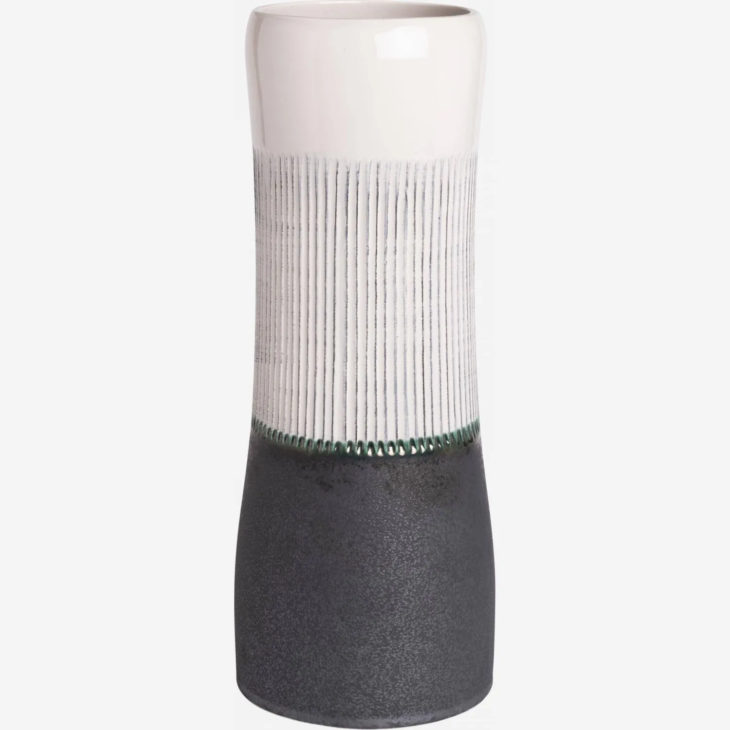 Vase en céramique - 12 x 33 cm - Gris et blanc
