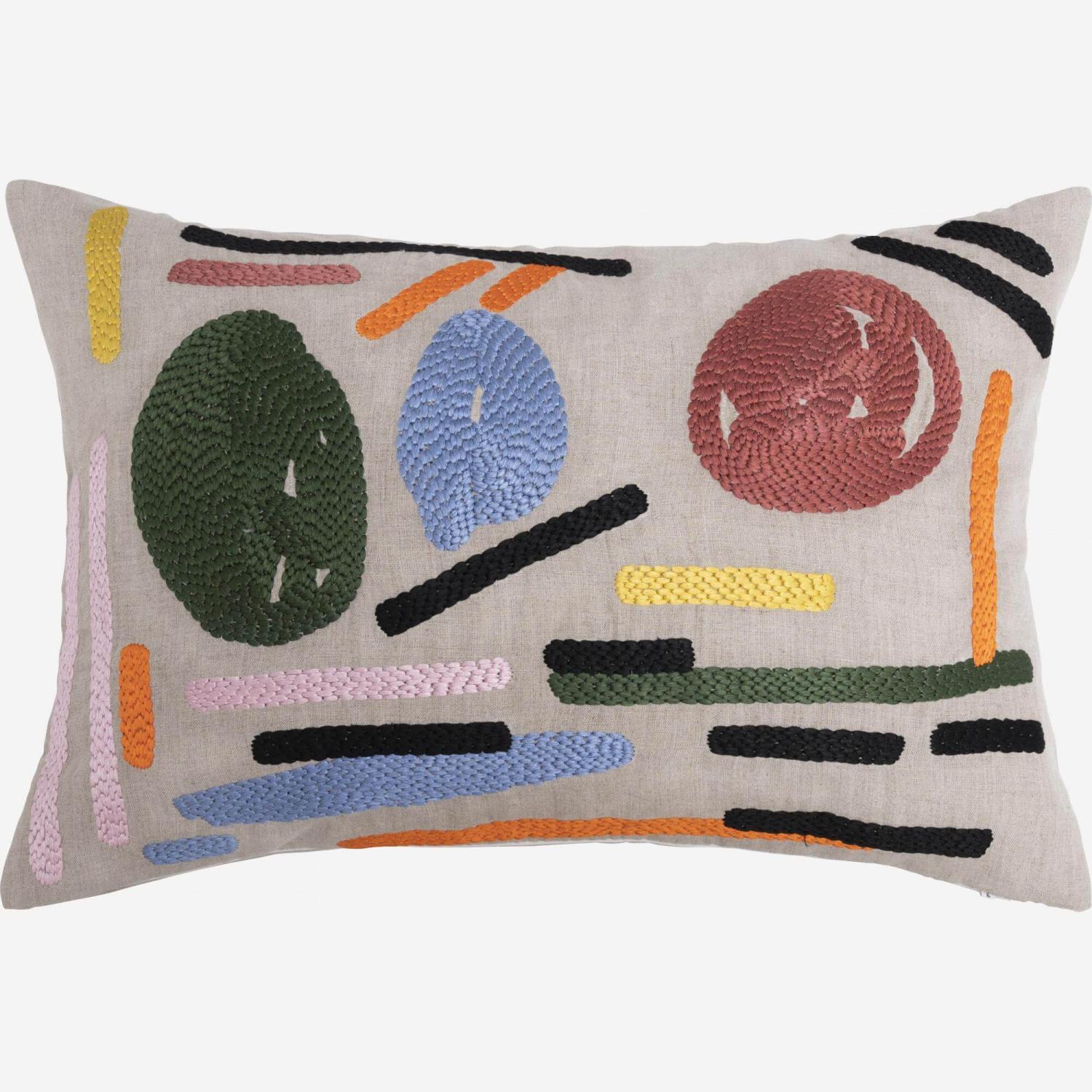 Coussin en lin brodé – 40 x 60 cm – Motif by Floriane Jacques
