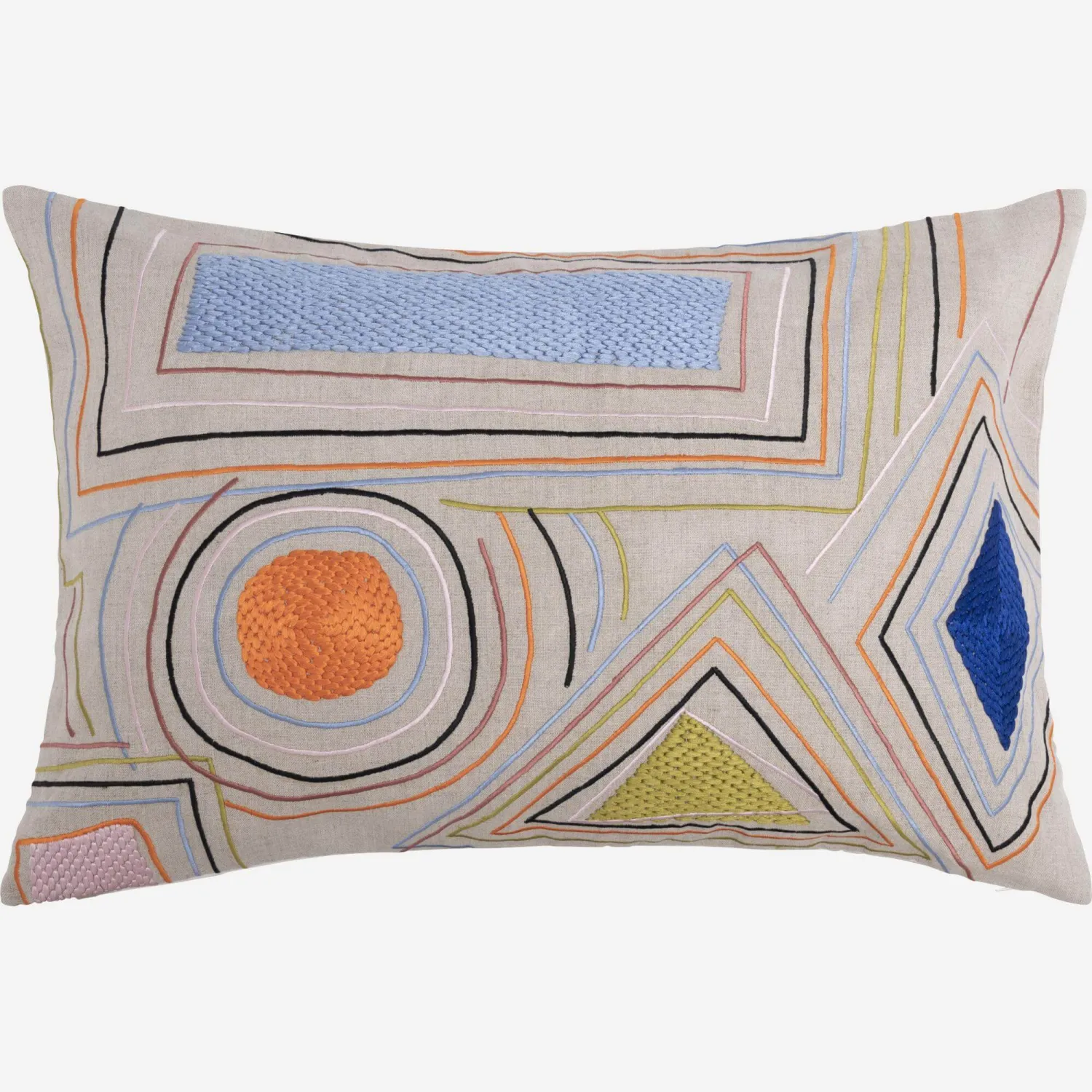 Coussin en lin brodé à la main - 40 x 60 cm - Multicolore - Design by Floriane Jacques