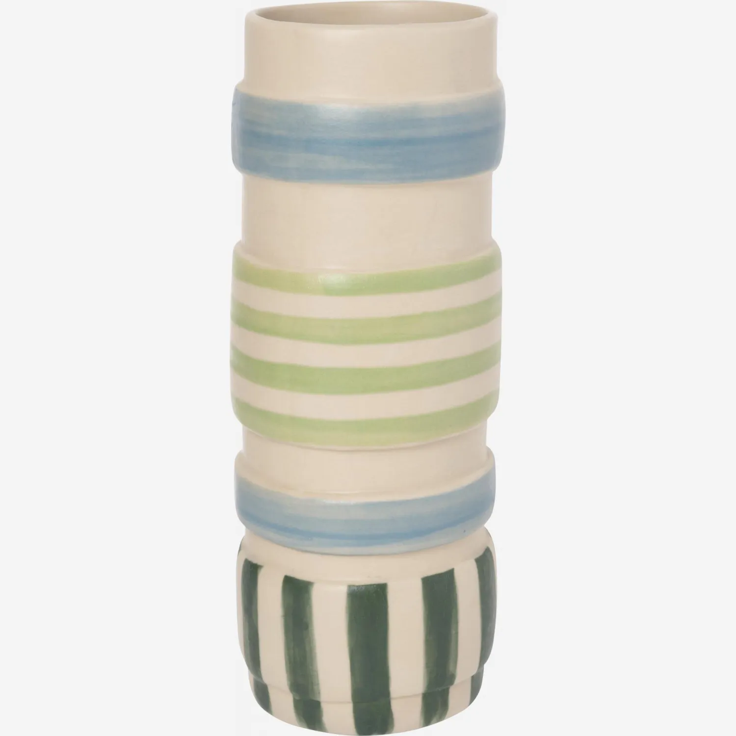 Vase en grès – 21 cm – Motif bleu et vert by Floriane Jacques