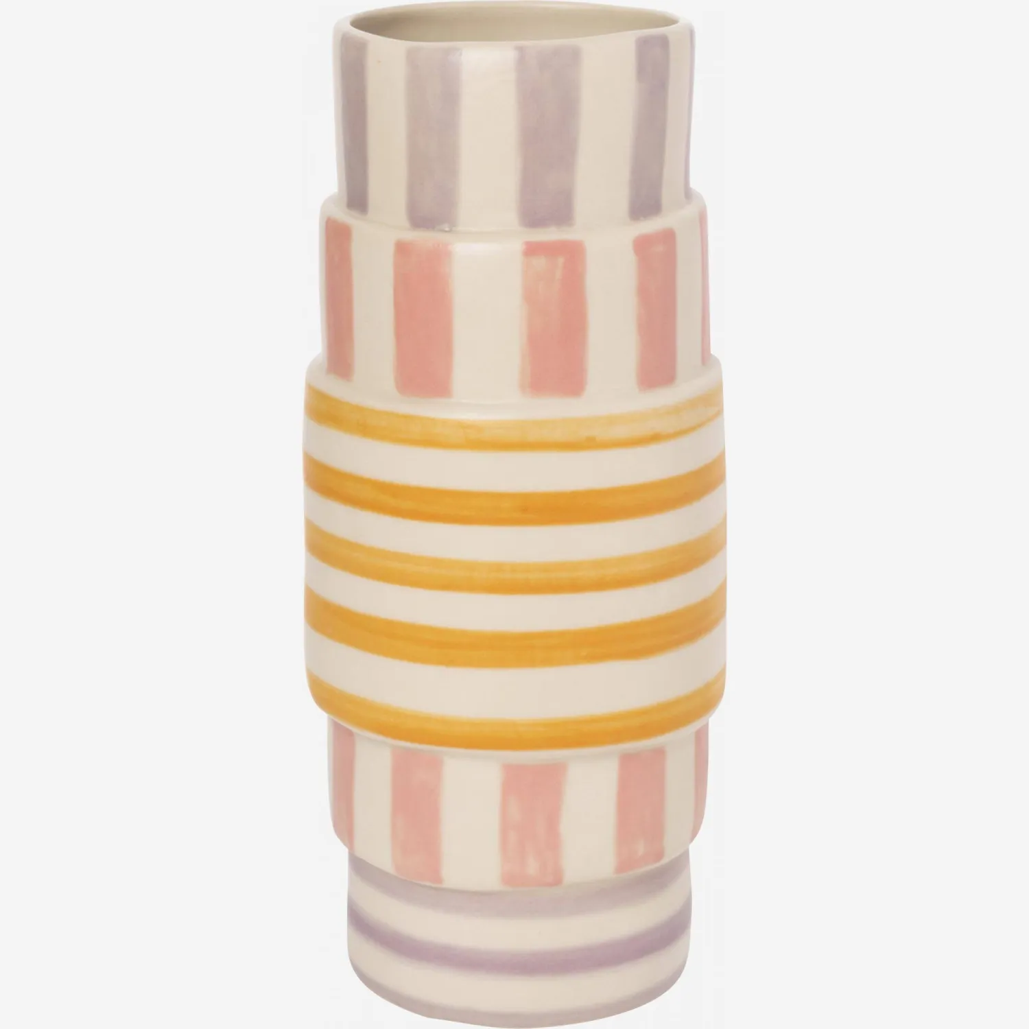 Vase en Grès – 21 cm – Motif orange et rose by Floriane Jacques