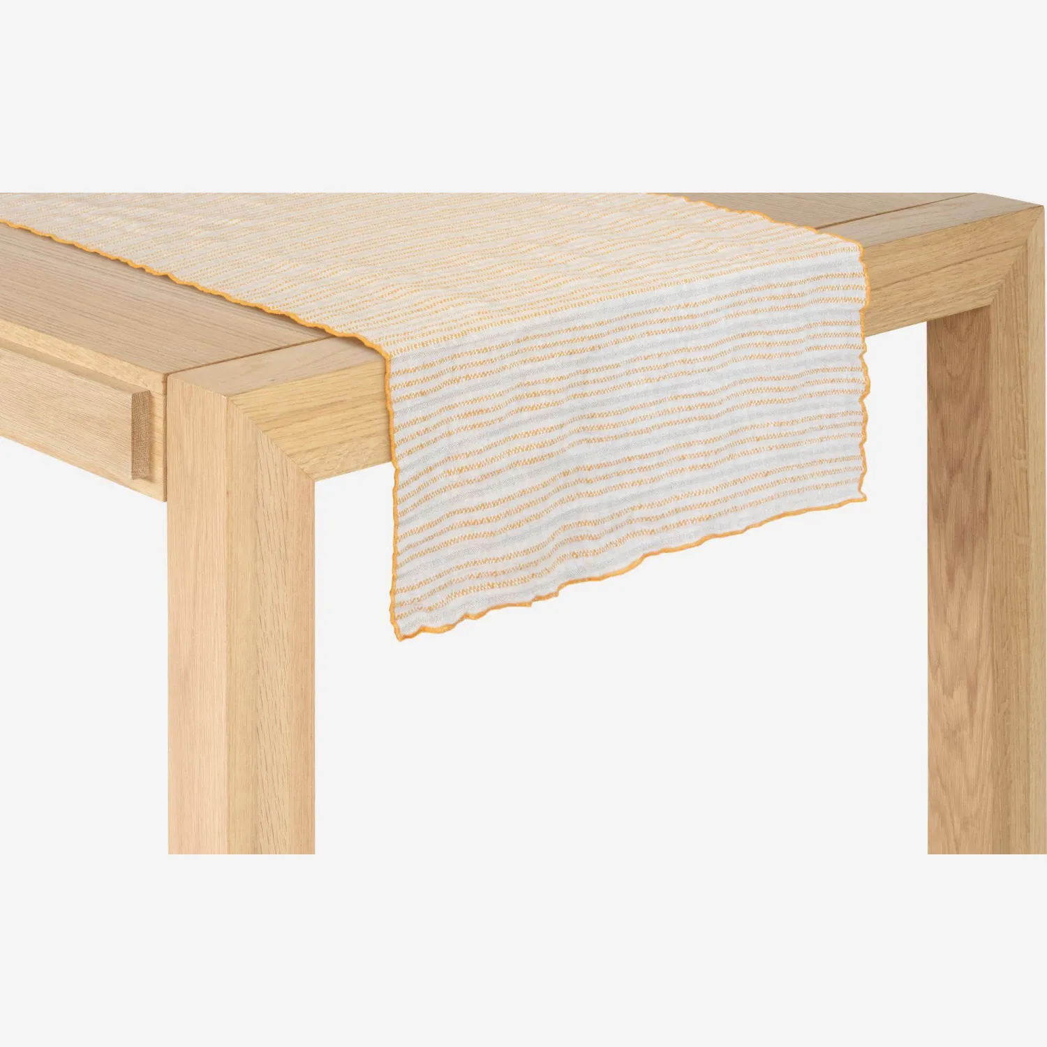 Chemin de table en lin - 40 x 140 cm - Blanc et orange
