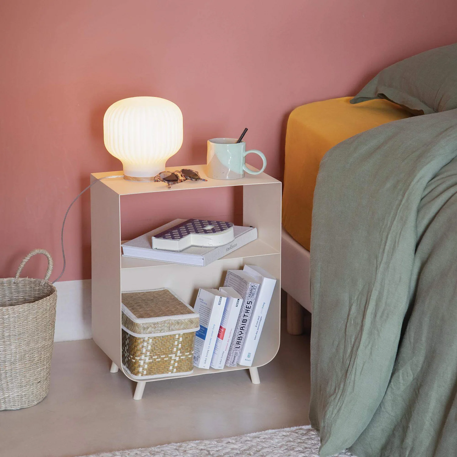 Table de chevet en métal - Beige - 1