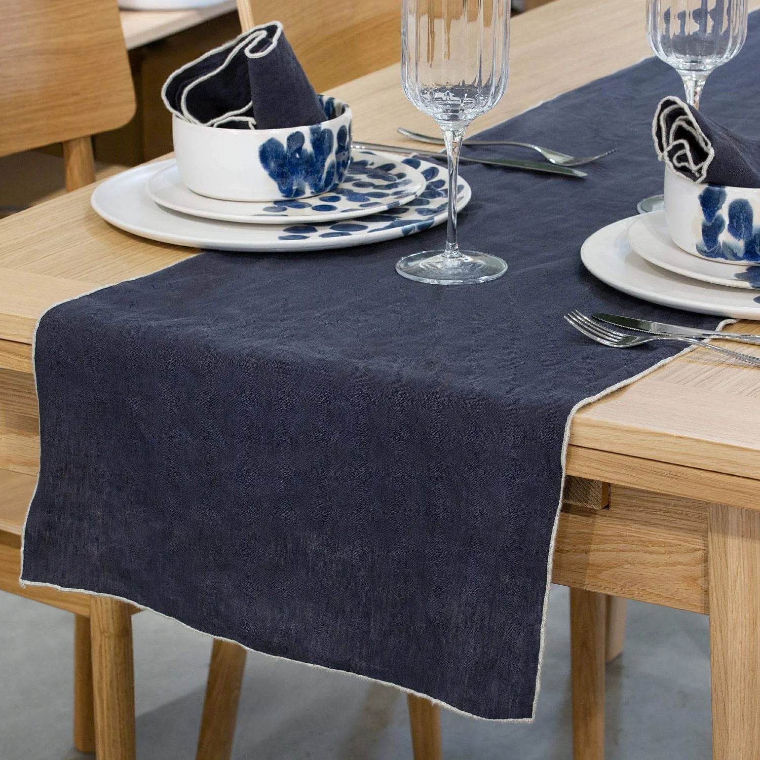 Caminho de mesa em linho - 40 x 150 cm - Cinzento antracite - 1