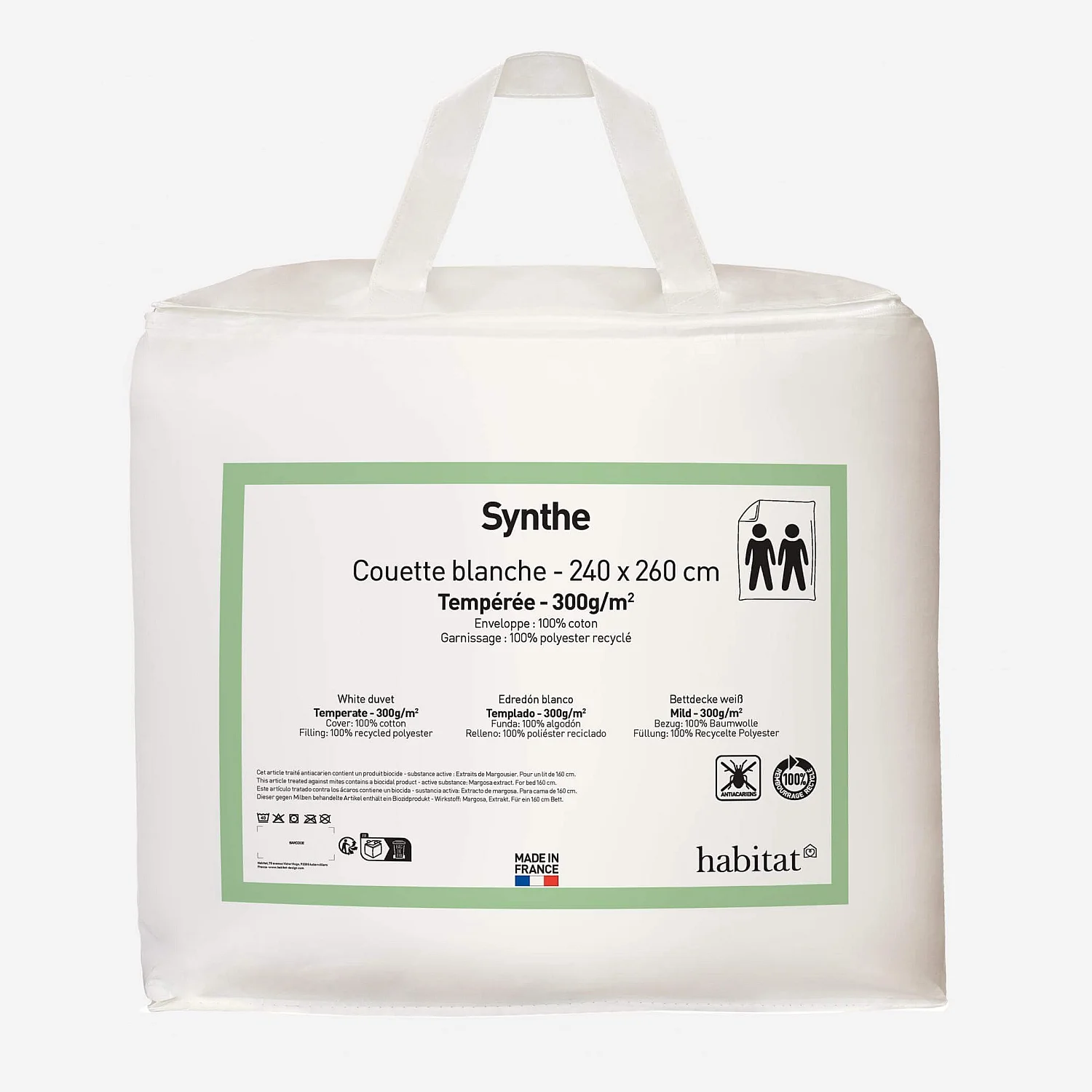 Couette tempérée en synthétique  - 300 gr/m² - 240 x 260 cm  - 3