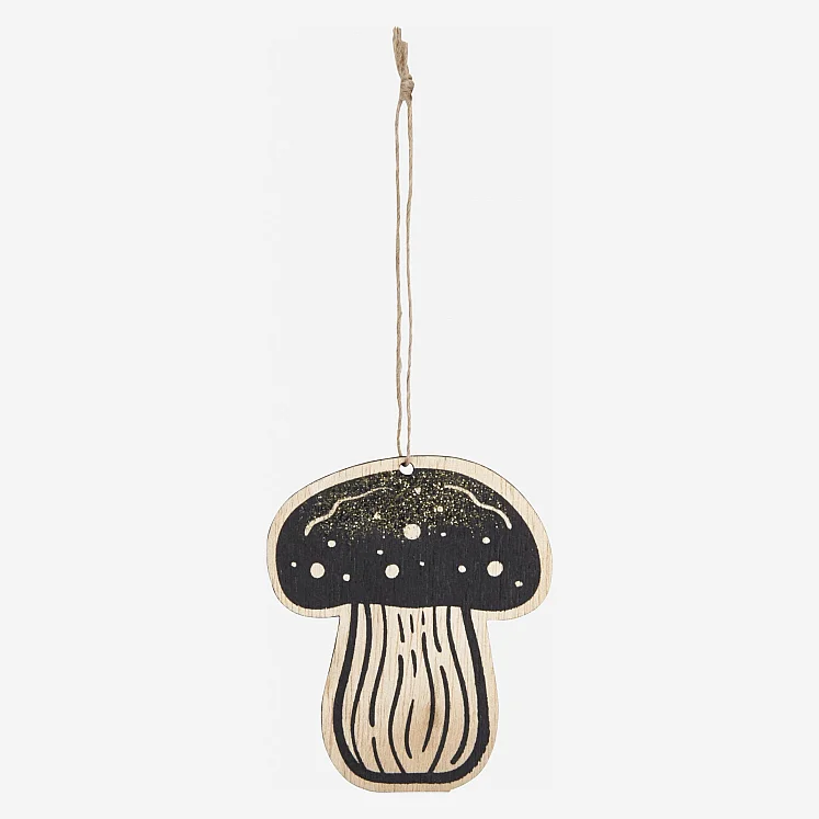 Décoration de Noël - Lot de 2 champignons en bois aux troncs larges à accrocher - 1