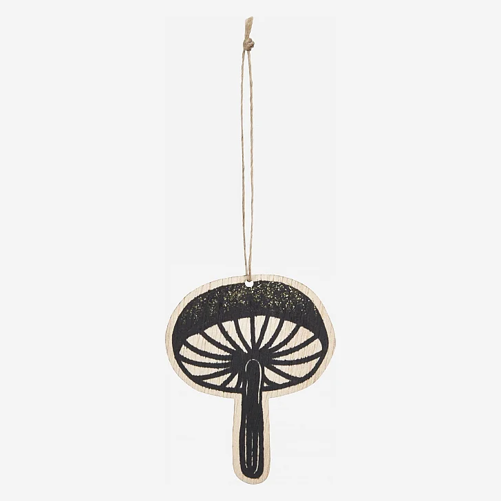 Weihnachtsdekoration - 2er-Set Pilze aus Holz mit schwarzen Stielen zum Aufhängen - 1