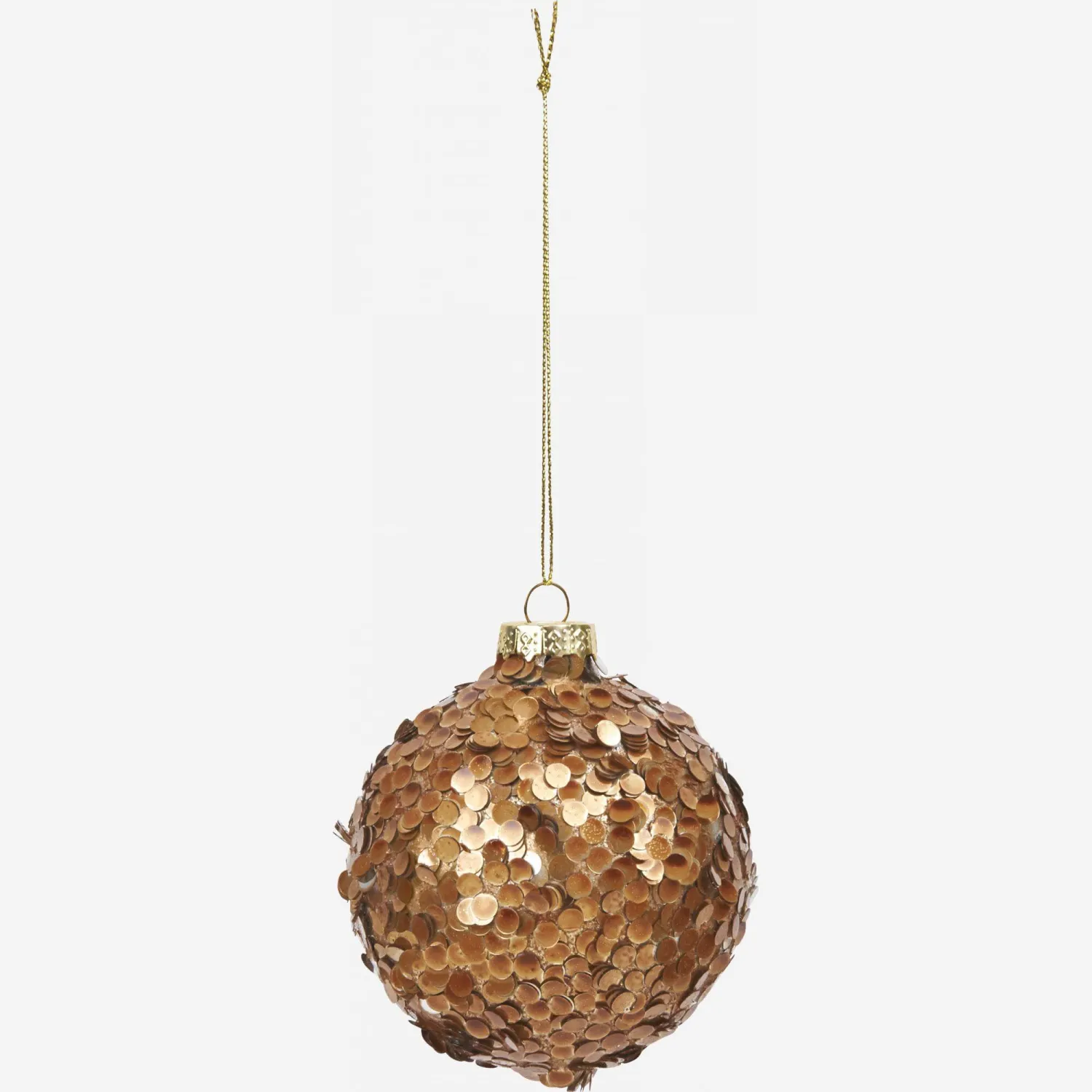 Décoration de Noël - Boule en verre avec sequins - Marron