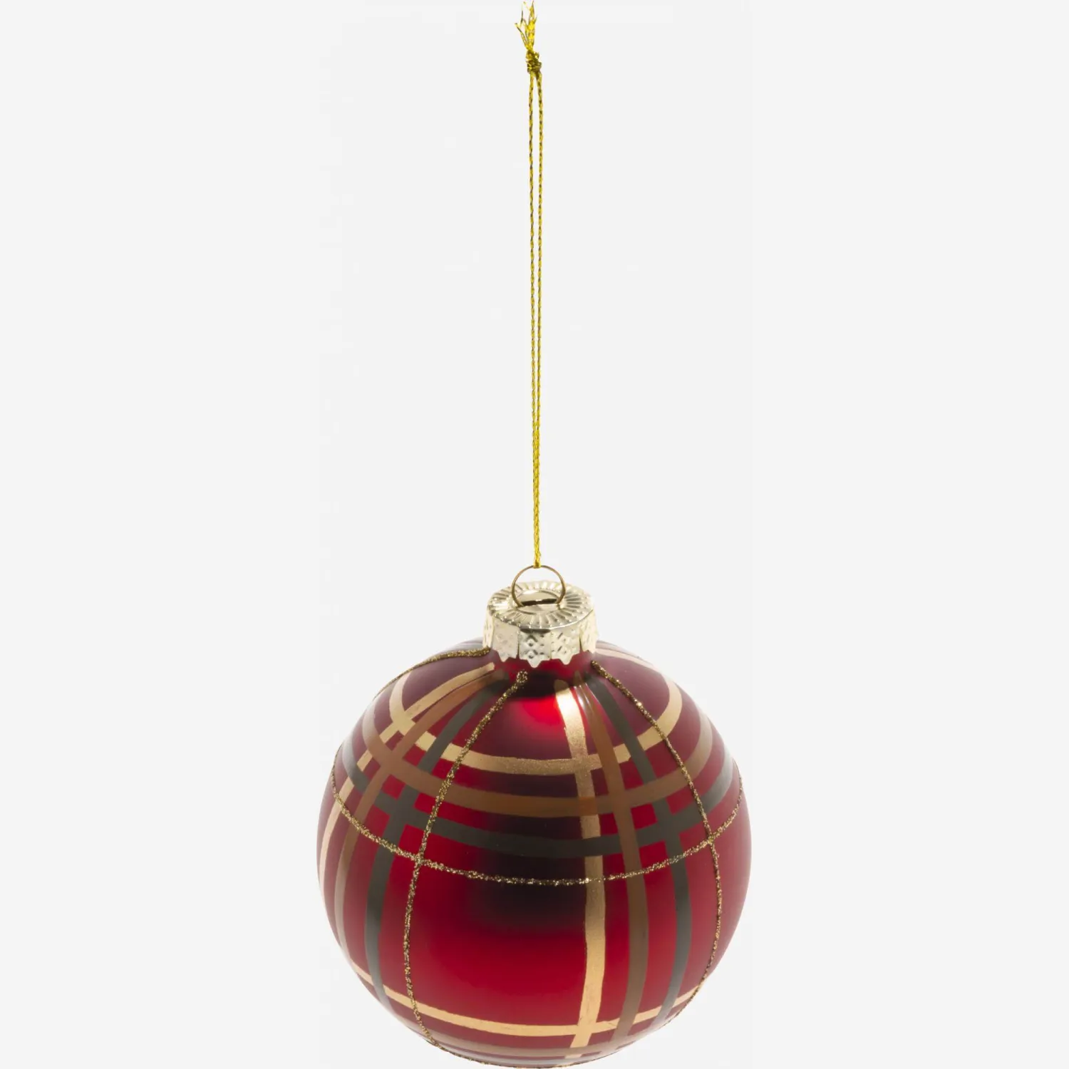 Décoration de Noël - Boule en verre avec motif en tartan - Rouge