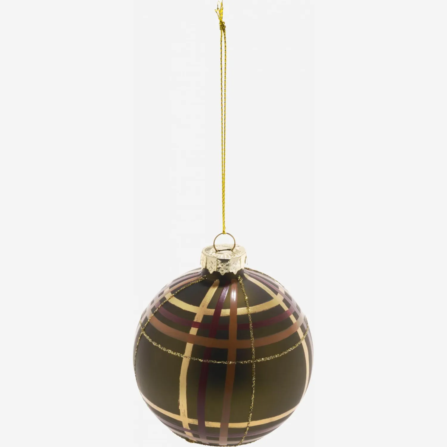 Décoration de Noël - Boule en verre avec motif en tartan - Vert
