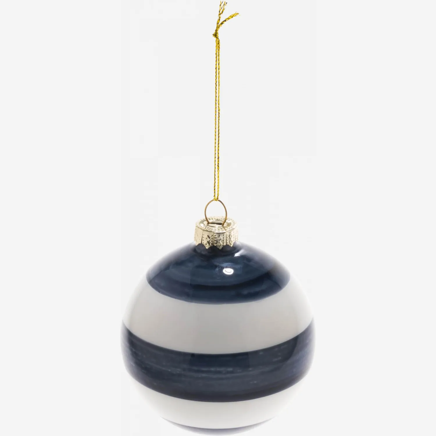 Décoration de Noël - Boule en verre à rayures - Bleu et blanc