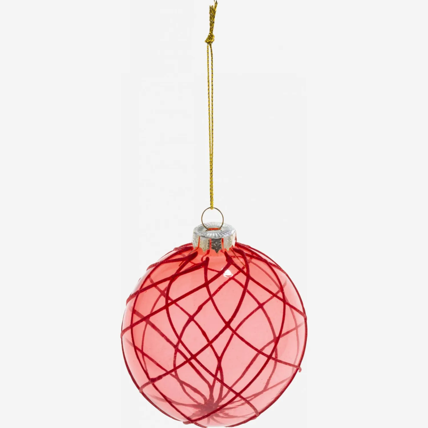 Décoration de Noël - Boule en verre avec filet rouge - Rouge 