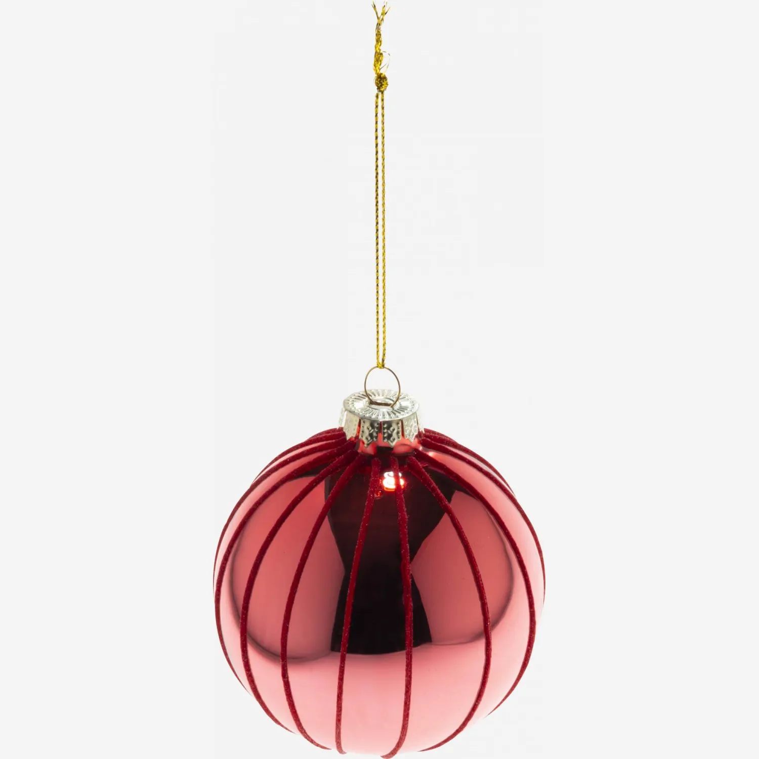 Décoration de Noël - Boule en verre à rayures - Rouge 
