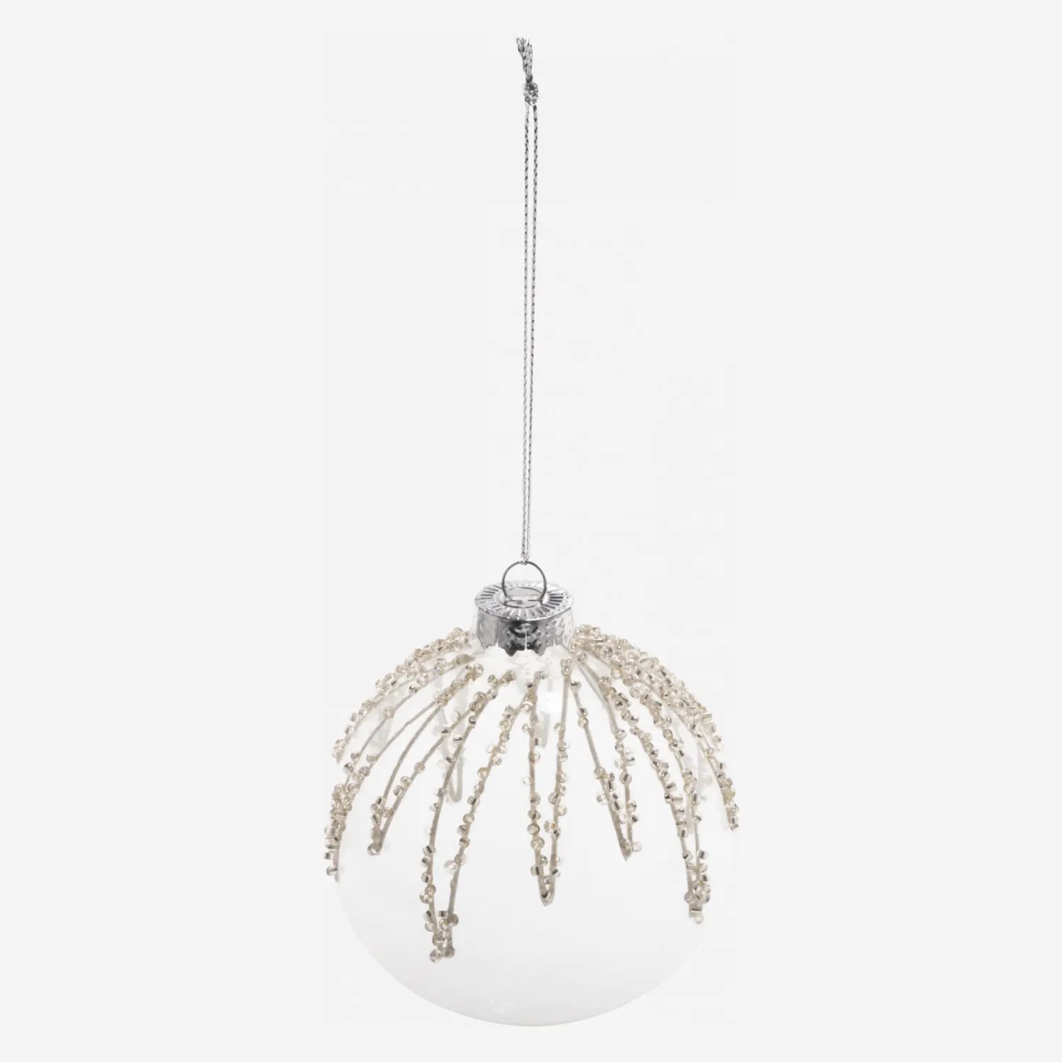 Décoration de Noël - Boule en verre avec décoration perlée - Blanc  - 1