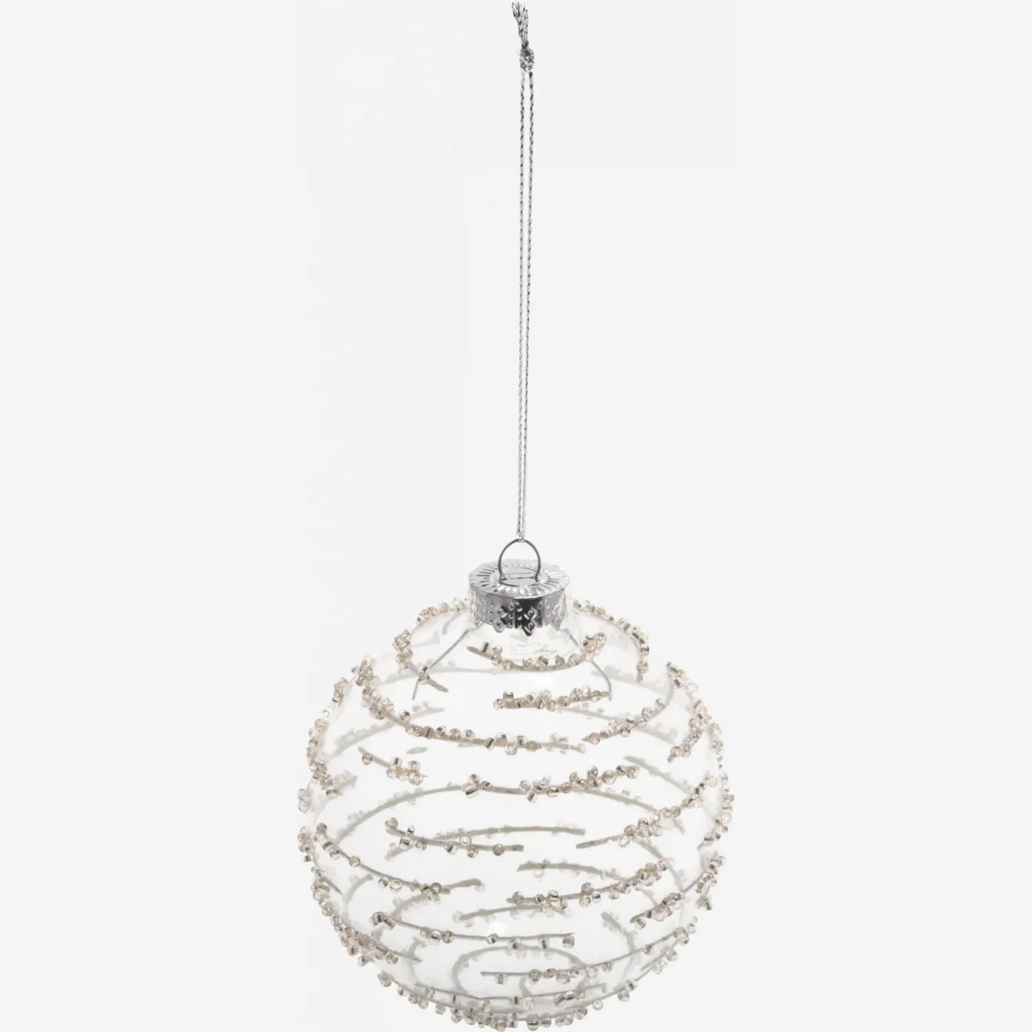 Decoração de Natal - Bola de vidro com pérolas em espiral - Transparente 