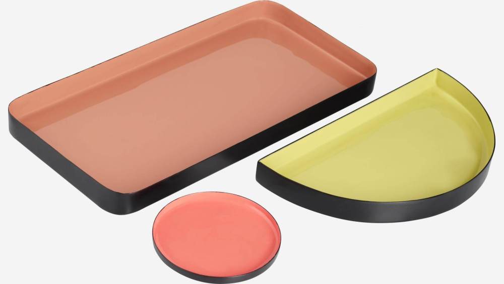 3er-Set Tabletts aus Metall – Zartrosa/Grün/Rosafarben