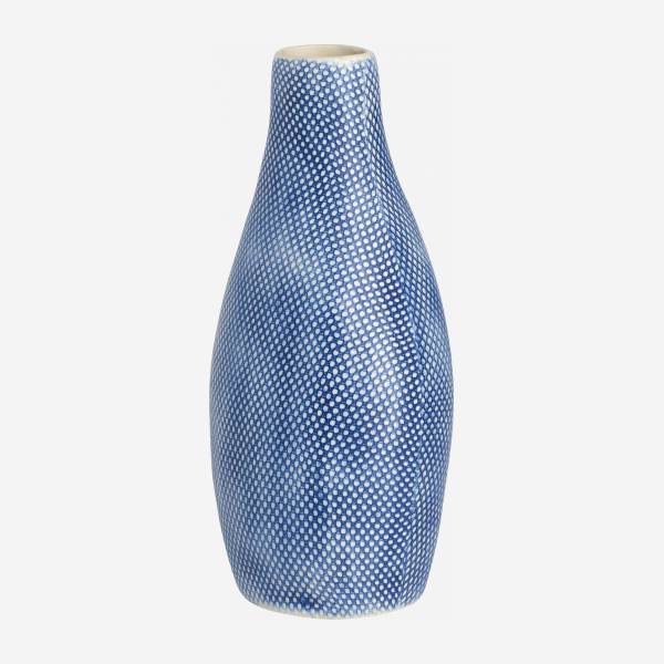 Vase aus Sandstein mit Punktemuster - Blau und Weiß